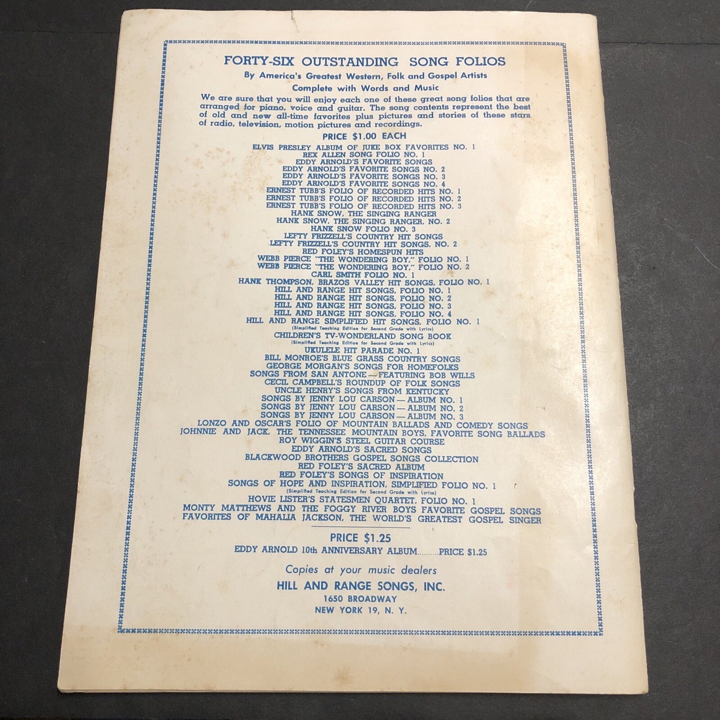 1956 "HANK SNOW FOLIO NO. 4" SHEET MUSIC SONG BOOK - COUNTRY WESTERN