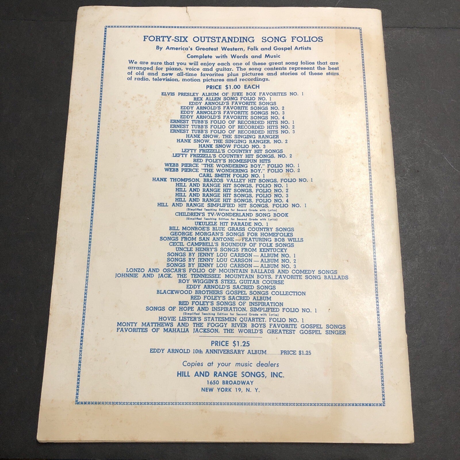 1956 "HANK SNOW FOLIO NO. 4" SHEET MUSIC SONG BOOK - COUNTRY WESTERN