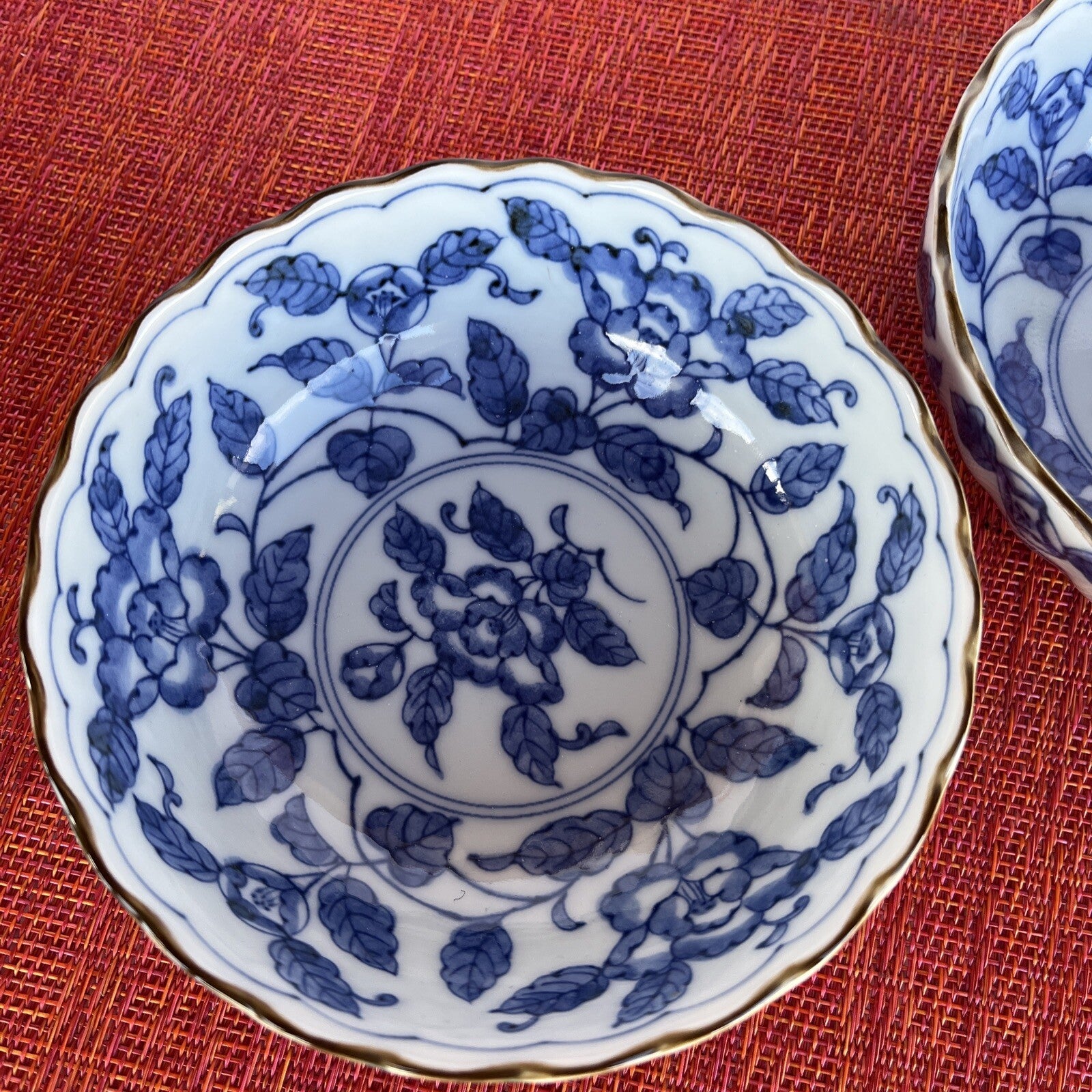 2 Takahashi San Francisco Japan Blue White Flower Sauce Bowl Trinket Dish
