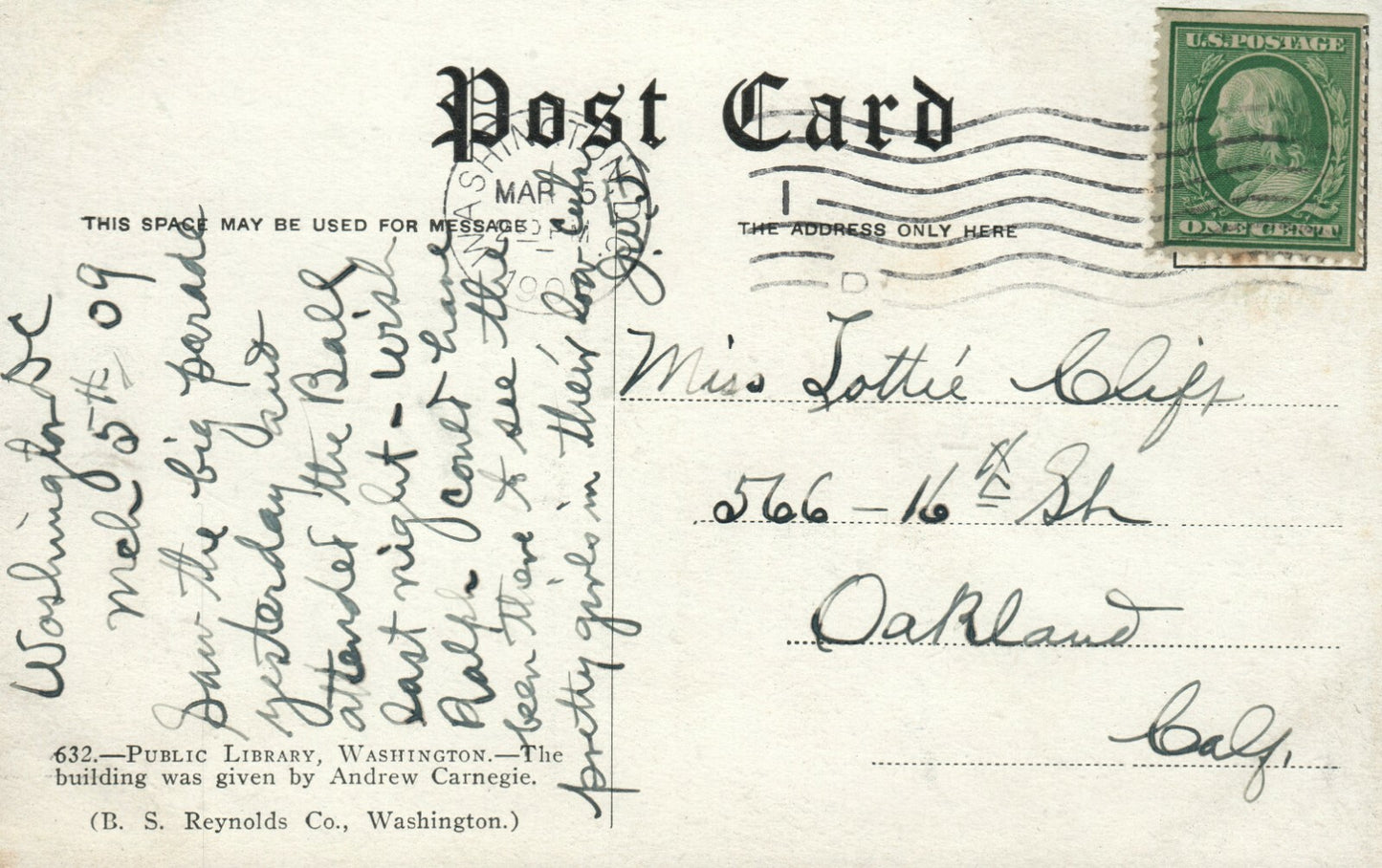 Carnegie Library 632 Washington Postcard WA