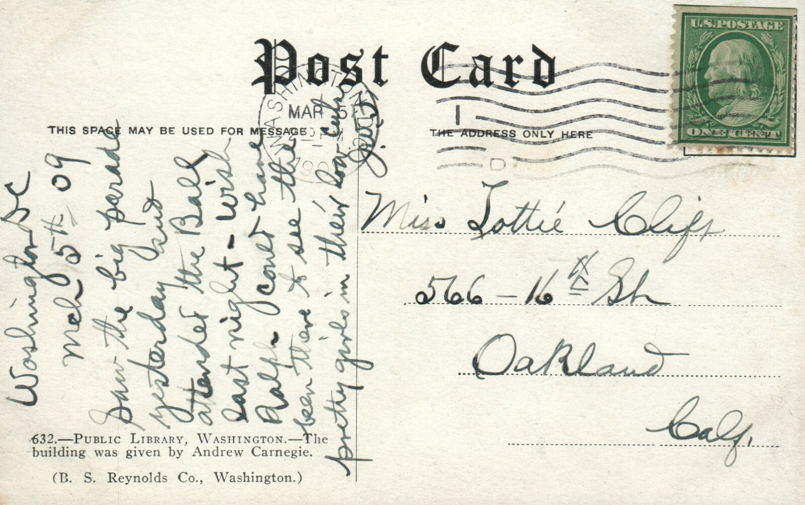 Carnegie Library 632 Washington Postcard WA