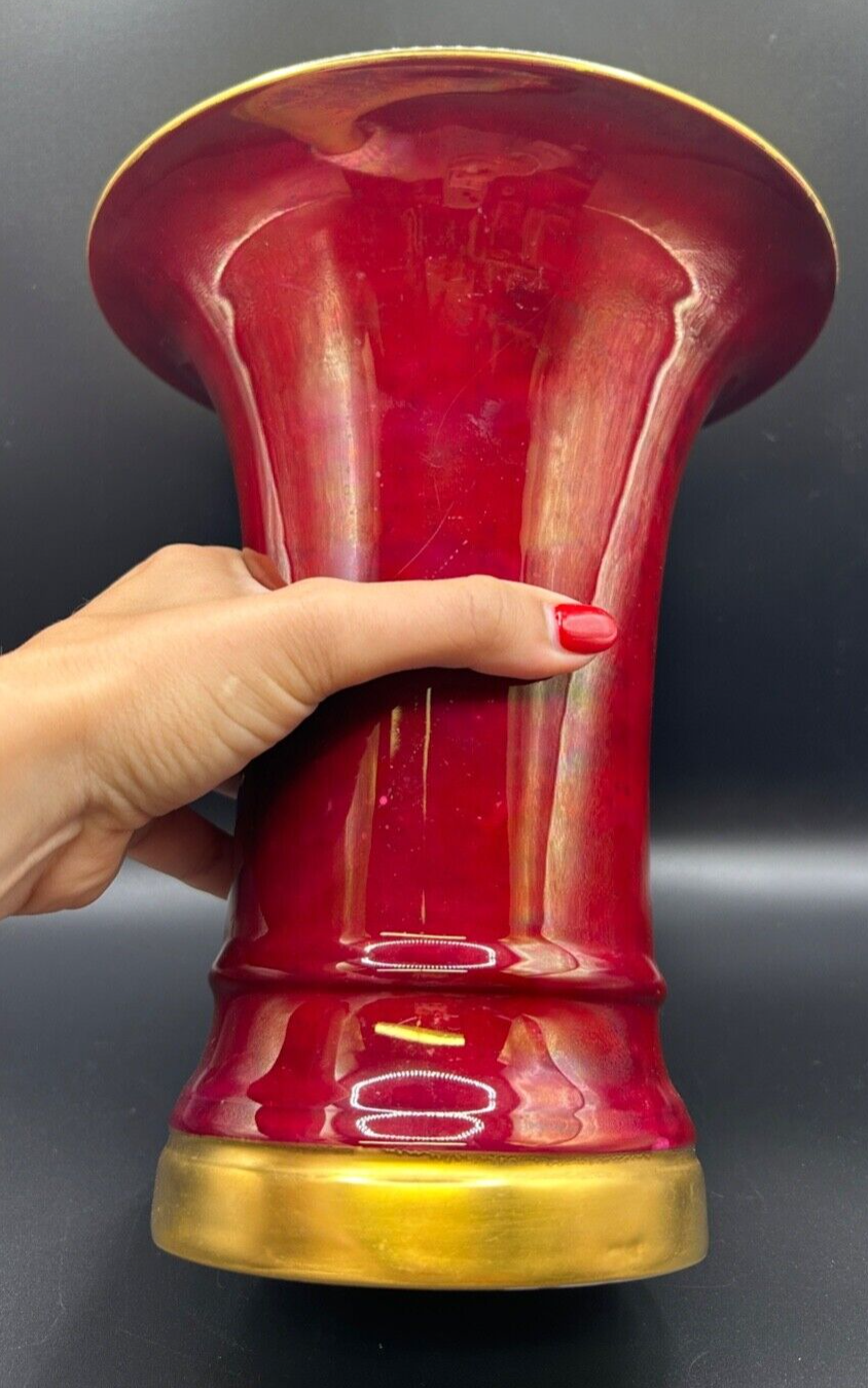 Vintage K&A Krautheim Selb Bavaria Germany Dark Fuchsia Vase Gold Rim