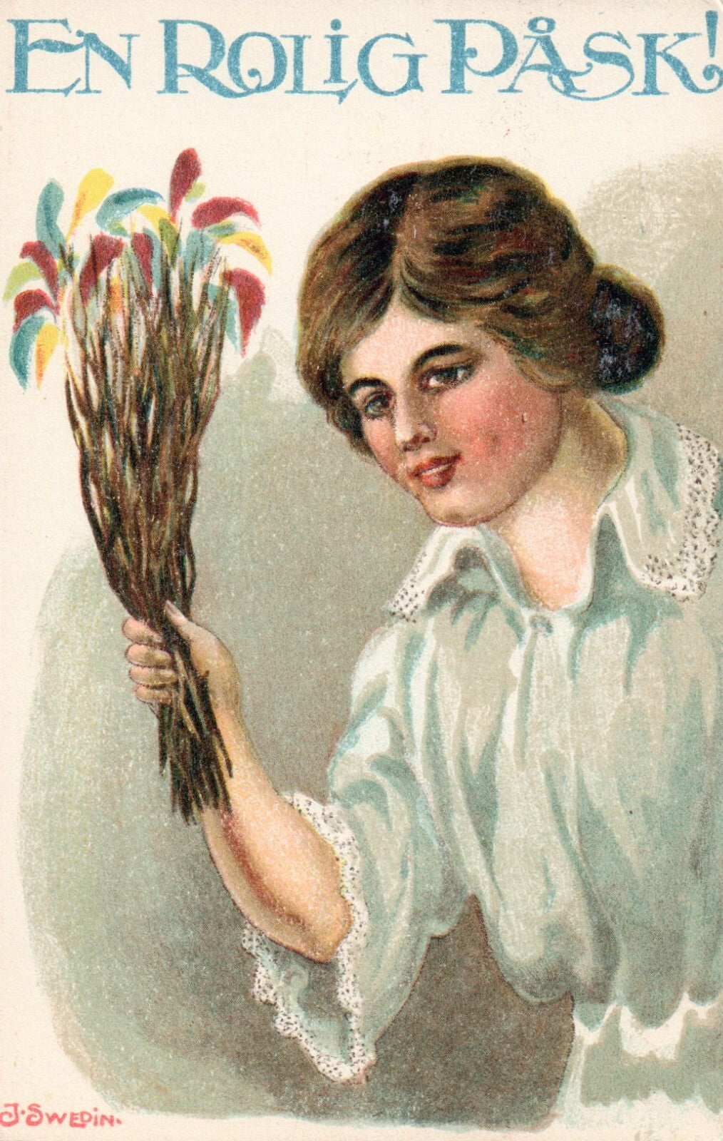 En Rolig Pask  J Swedin Sweden Artist Woman Easter