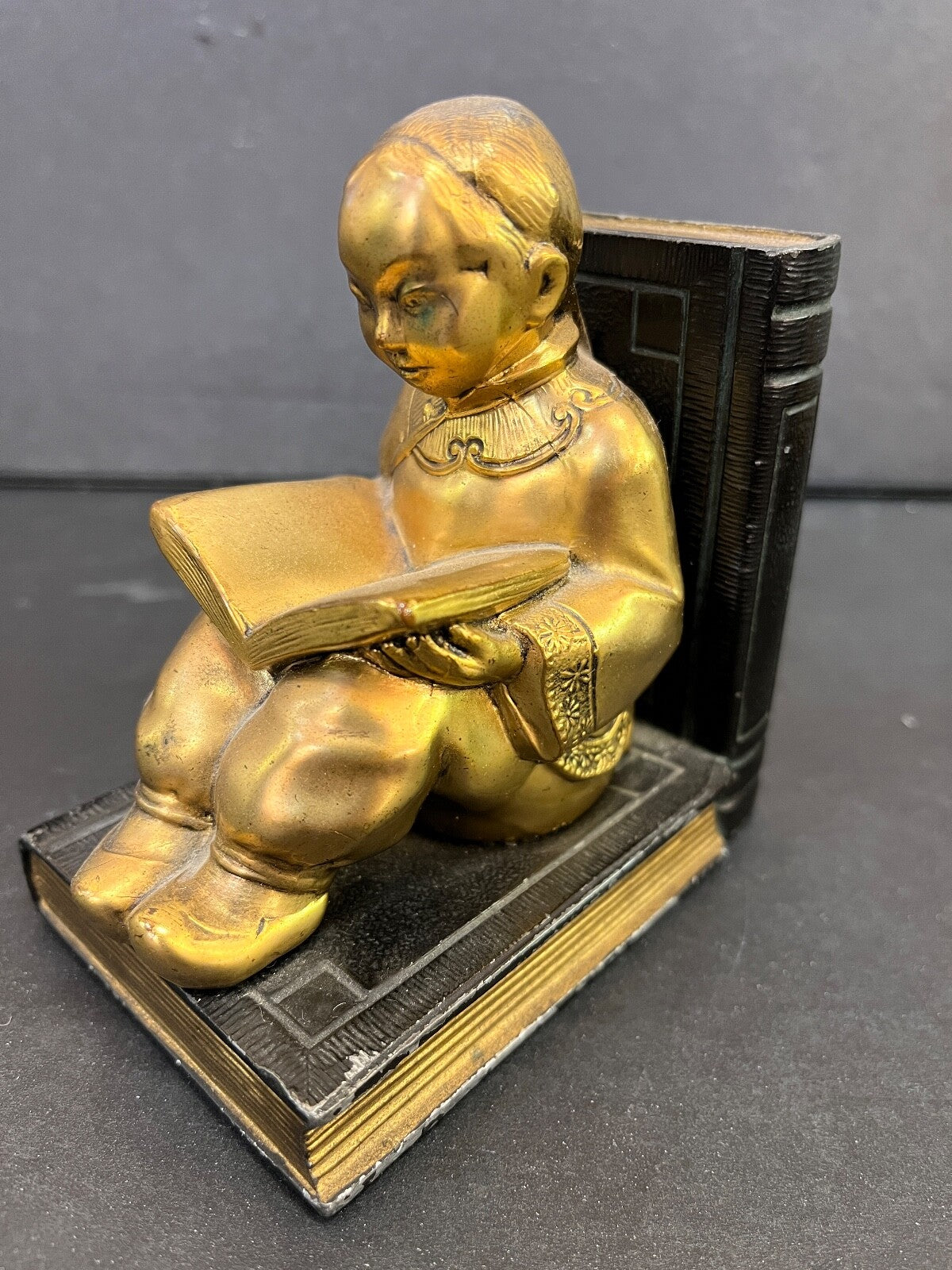 Vintage Ronson Pair of Gold Chinese Metal Art Ware Bookends 
