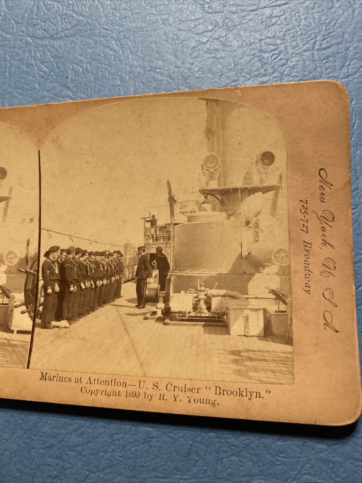 1899 Marines at Attention US Cruiser Brooklyn Real Photo Stereoview Navy