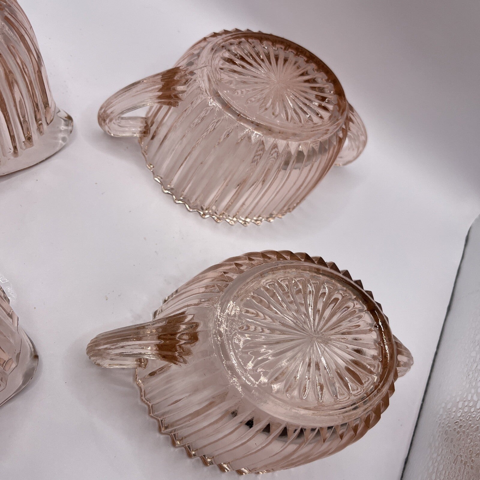 ANCHOR HOCKING pink Depression Sugar And Creamer AH oval Queen Mary