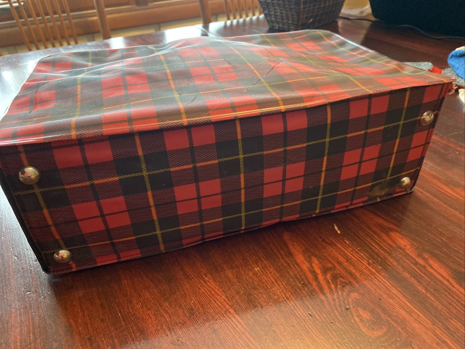 Vintage Barbie Black Red Plaid Suitcase Plastic / Vinyl 14 x 9 x 4.5"