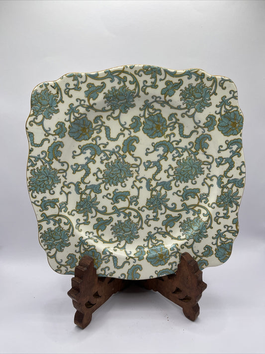Crown Ducal Ware England Chintz Octagonal 8.5 " Plate Teal Flowers Gold Trim