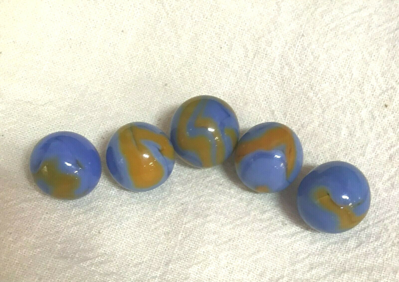 Vintage Lot of 5 Light Blue Orange Agate 1/2" Marbles