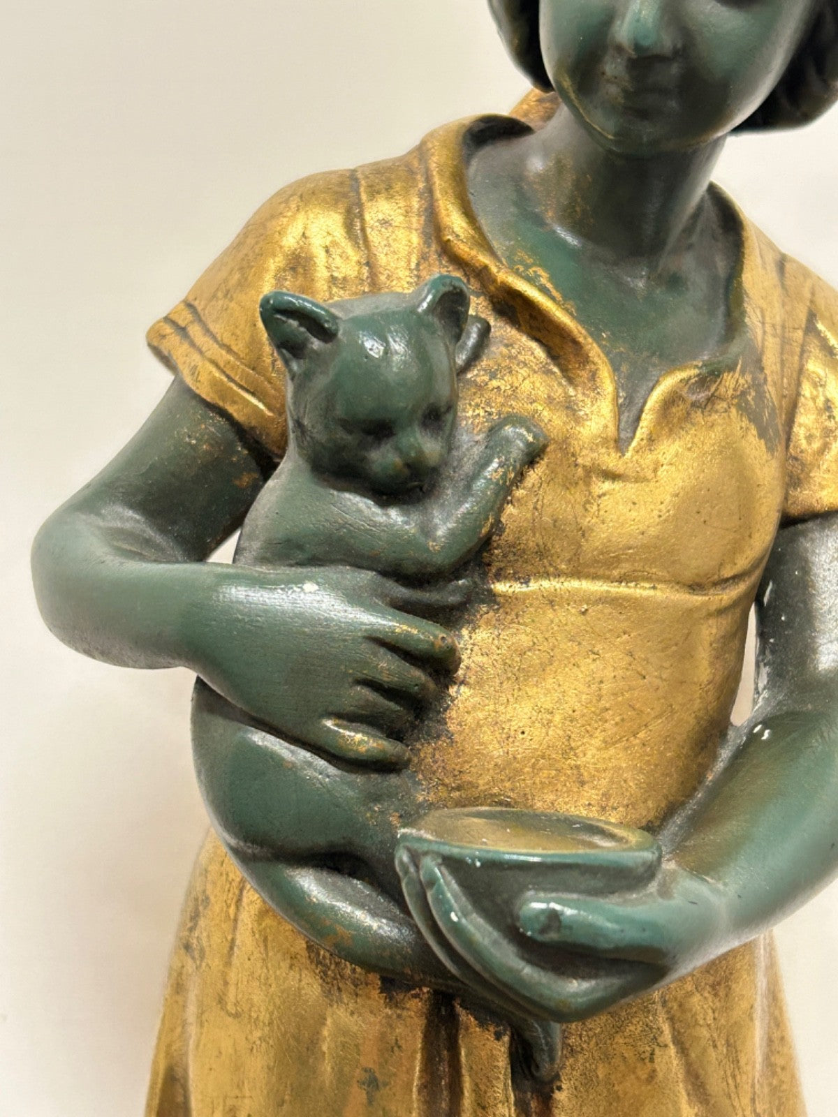 Vintage Girl with Cat by Gebroeders Van Paridon Vintage Sculpture Girl Animal