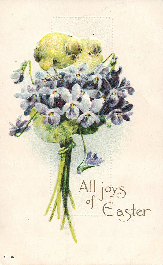 Easter 2 Chicks Flowers Postcard Series E 106