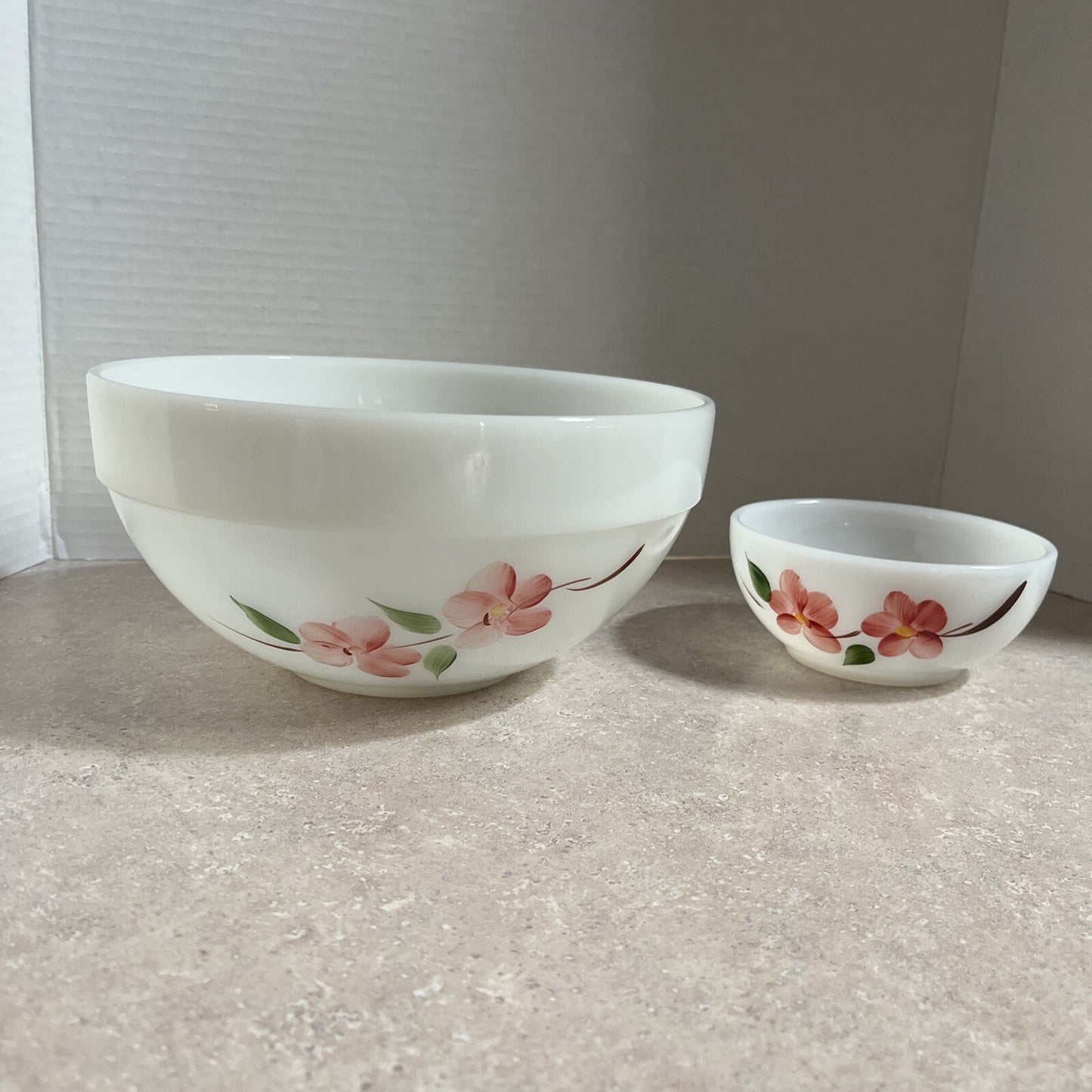 Vintage Peach Blossom Colonial chip & Dip Bowl Fire Anchor Hocking (2)