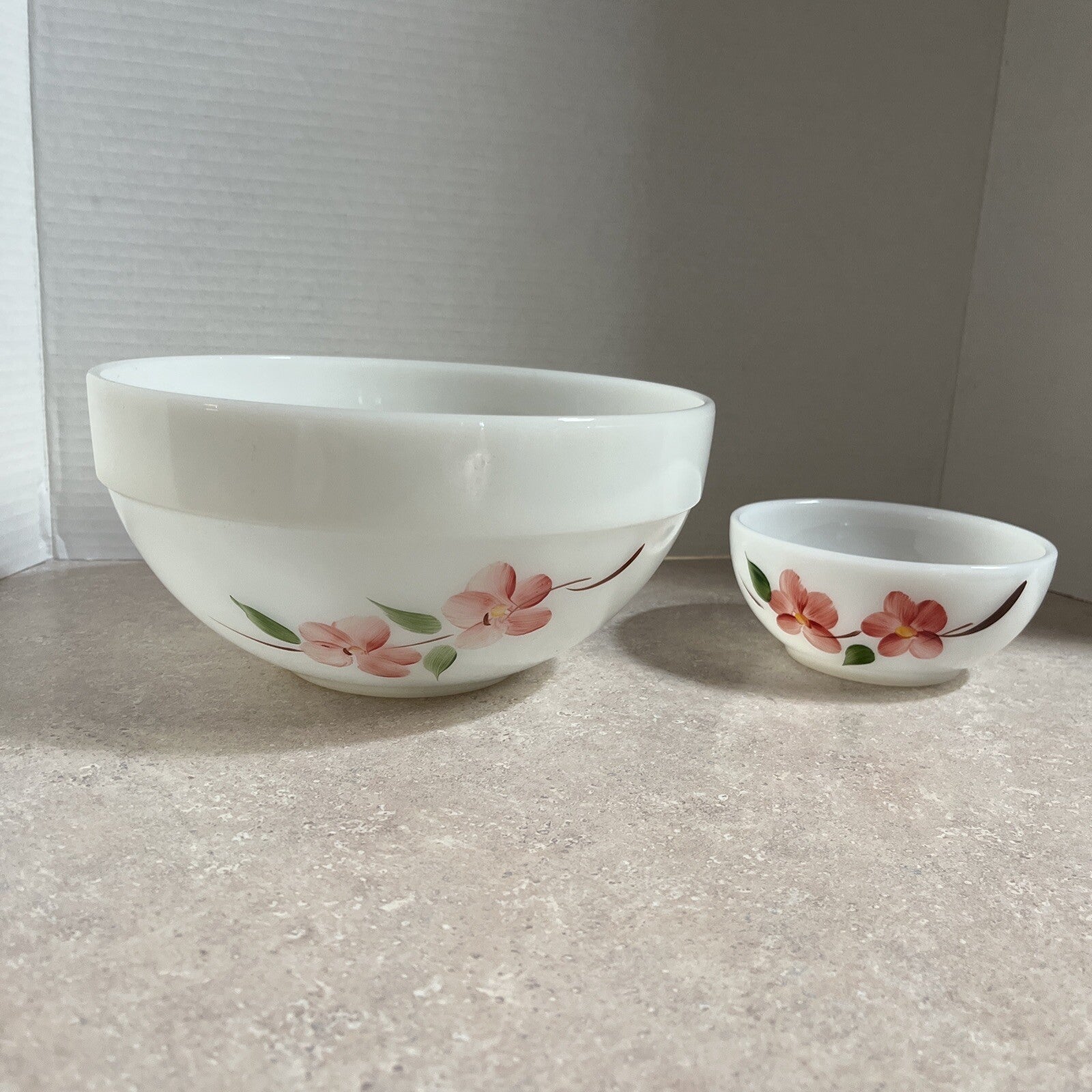 Vintage Peach Blossom Colonial chip & Dip Bowl Fire Anchor Hocking (2)
