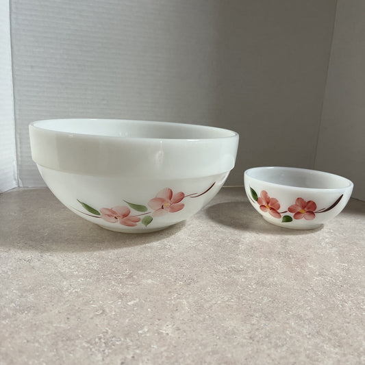 Vintage Peach Blossom Colonial chip & Dip Bowl Fire Anchor Hocking (2)