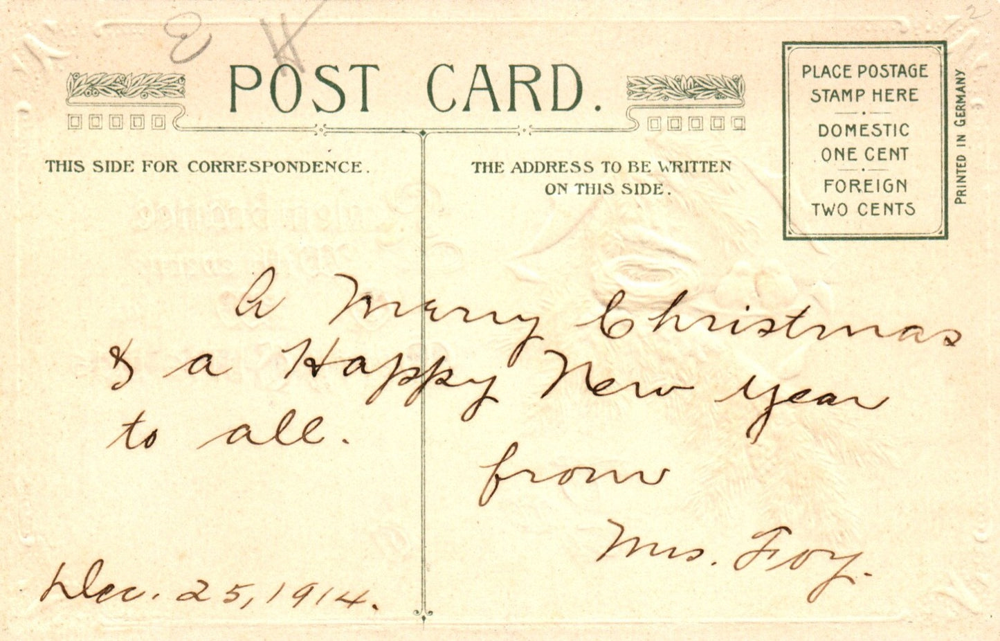 John Winsch Wish for A Merry Christmas Birds in Tree with Nest Vintage Postcard