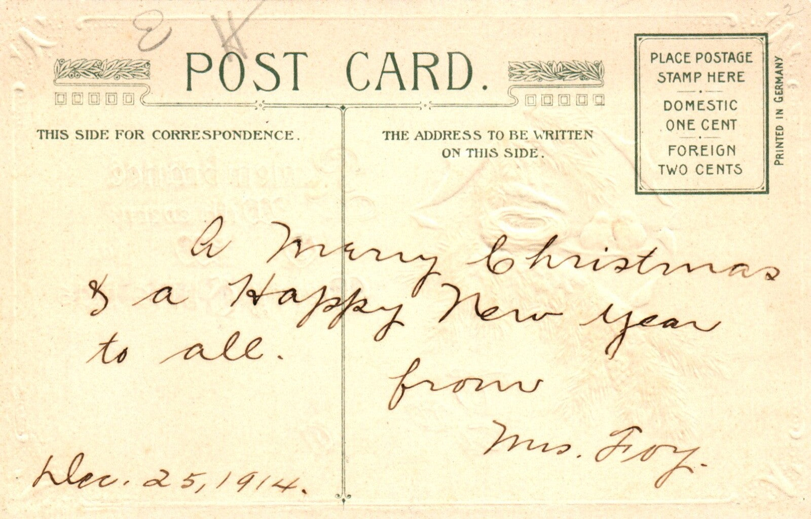 John Winsch Wish for A Merry Christmas Birds in Tree with Nest Vintage Postcard