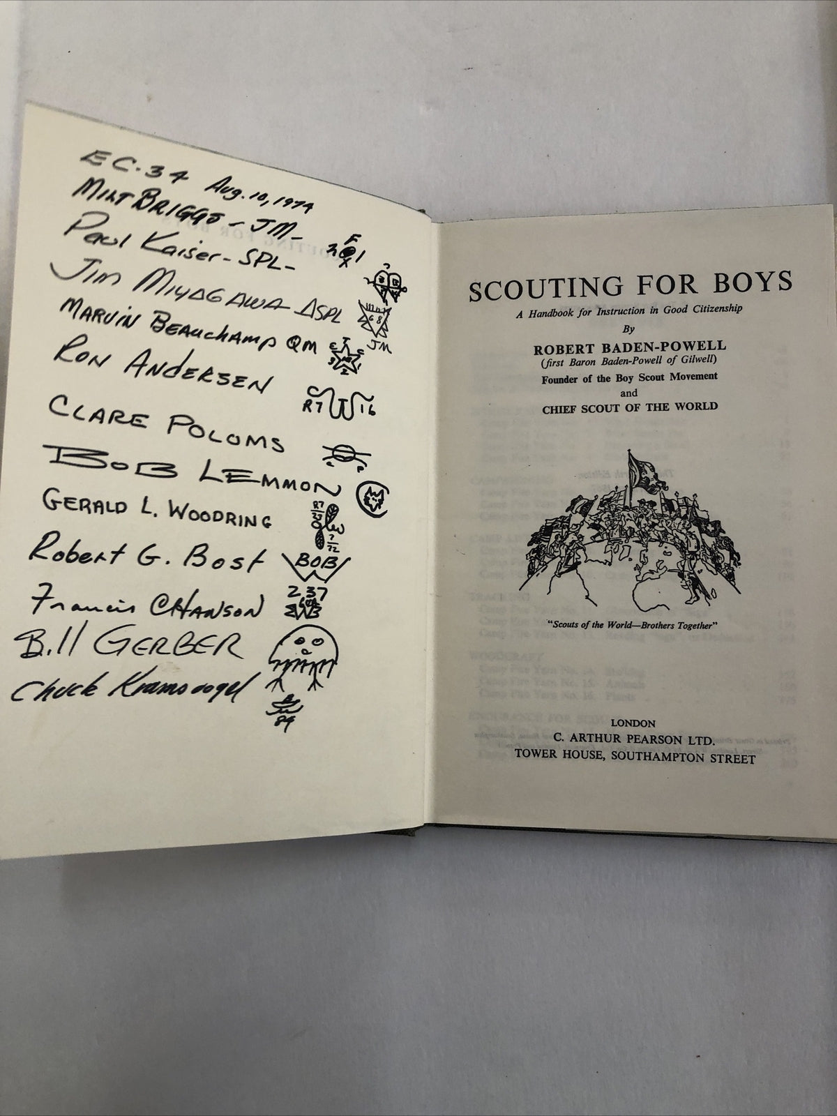 SCOUTING FOR BOYS By Robert Baden-Powell with Scout Signatures Hardcover 1967