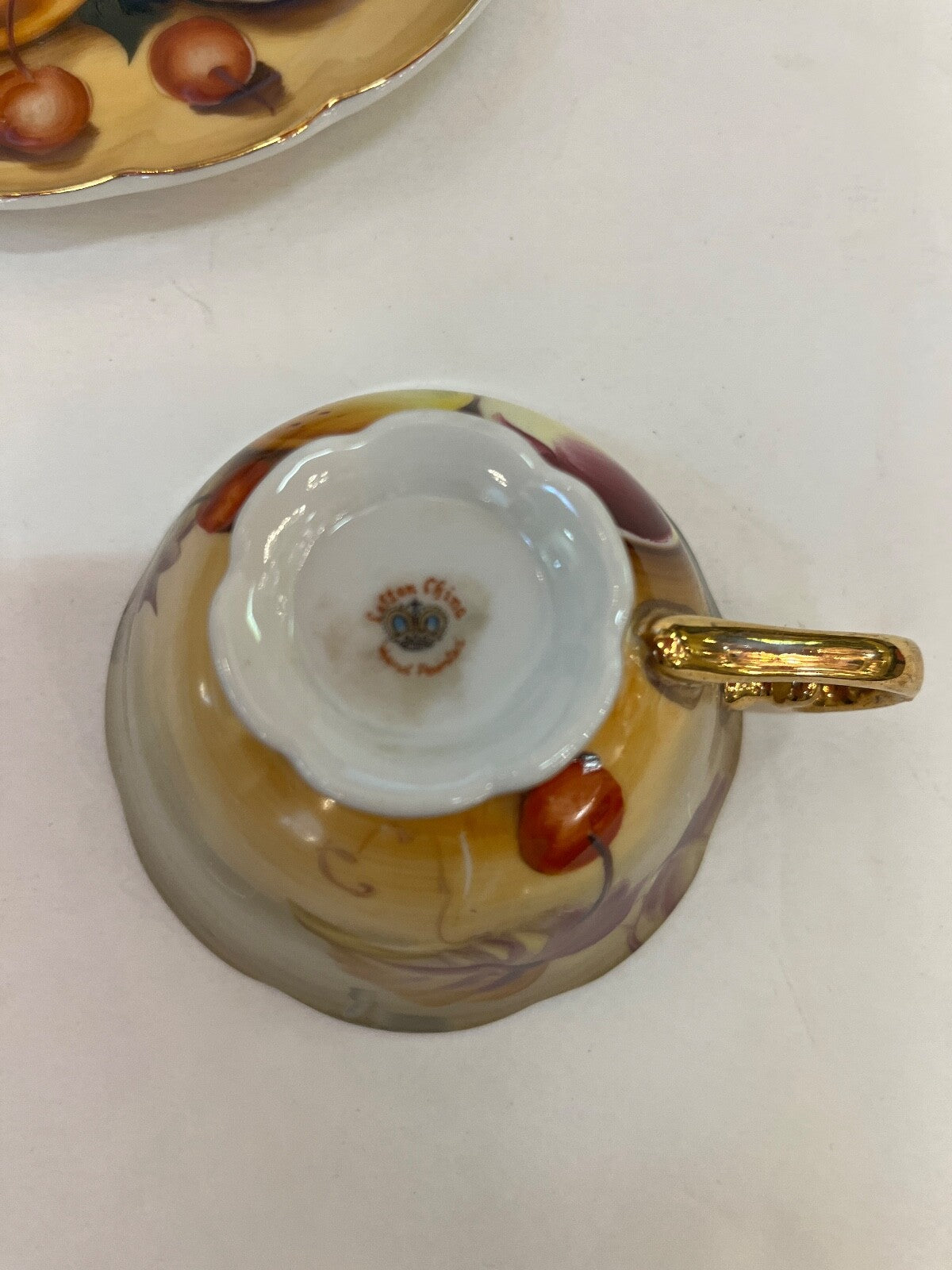 Vintage Lefton China Hand Painted Gold Accent Teacup and Saucer Fruit Pattern 