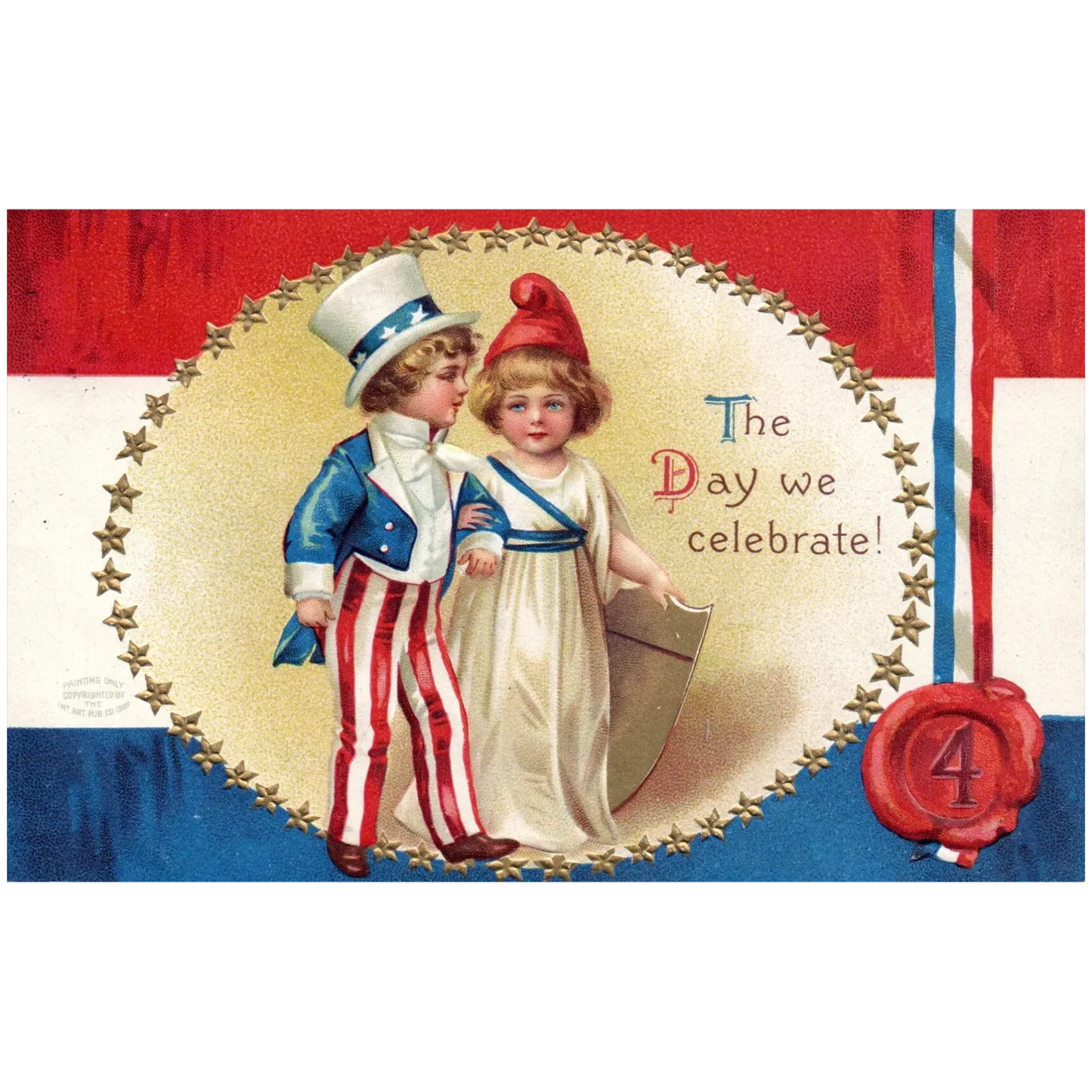 Clapsaddle The Day We Celebrate Uncle Sam & Lady Liberty Patriotic Postcard