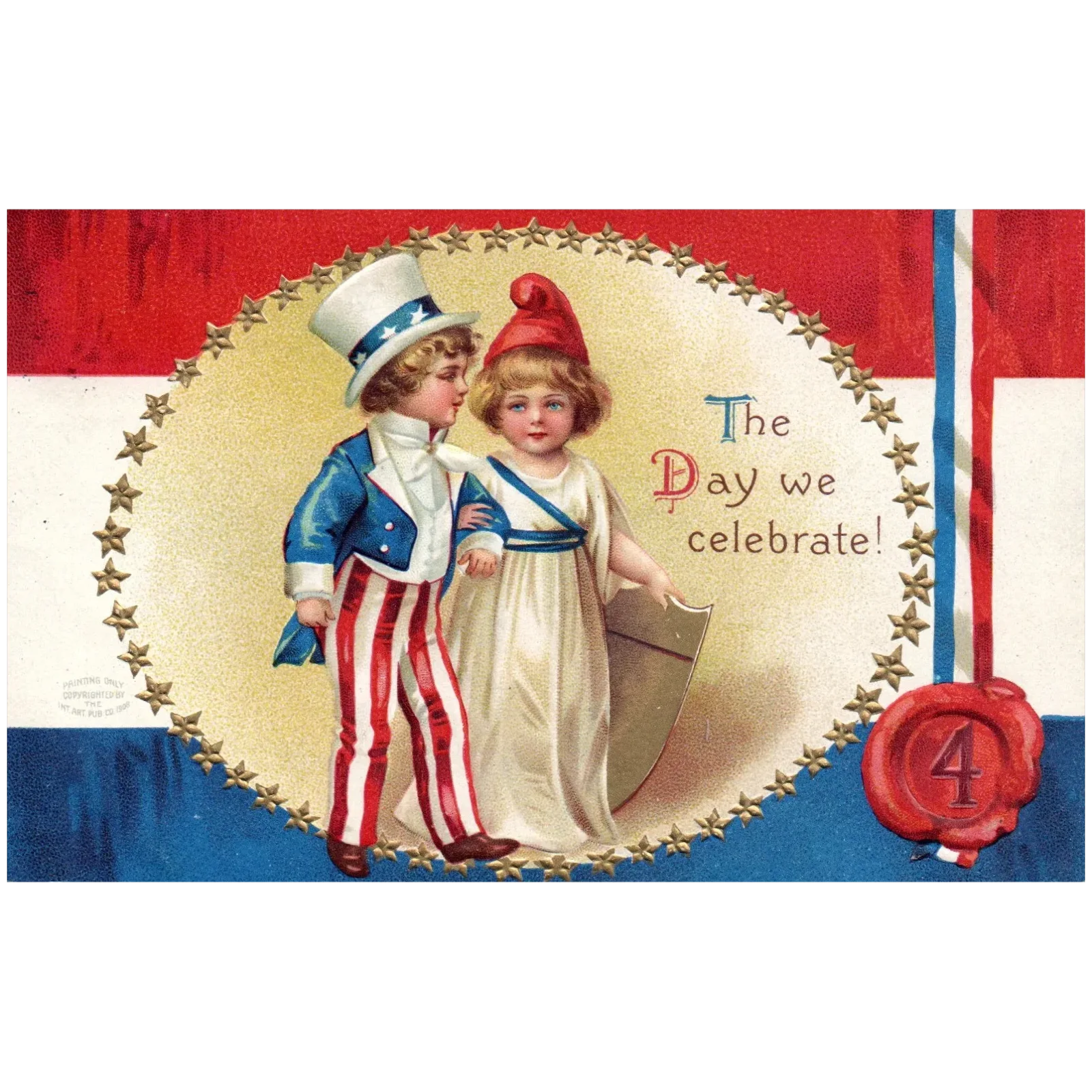 Clapsaddle The Day We Celebrate Uncle Sam & Lady Liberty Patriotic Postcard