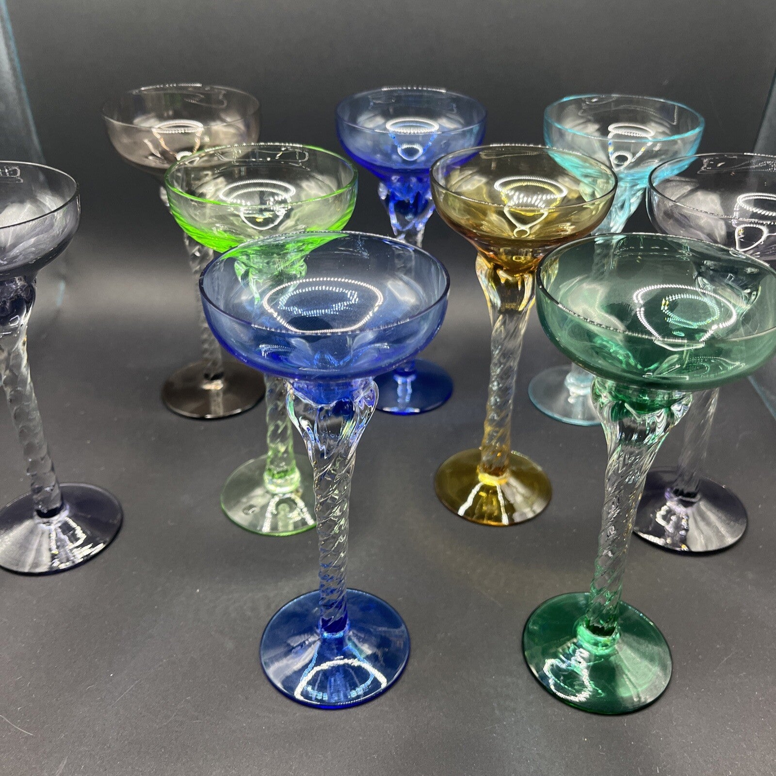 vintage colored cordial glasses. Set Of 9