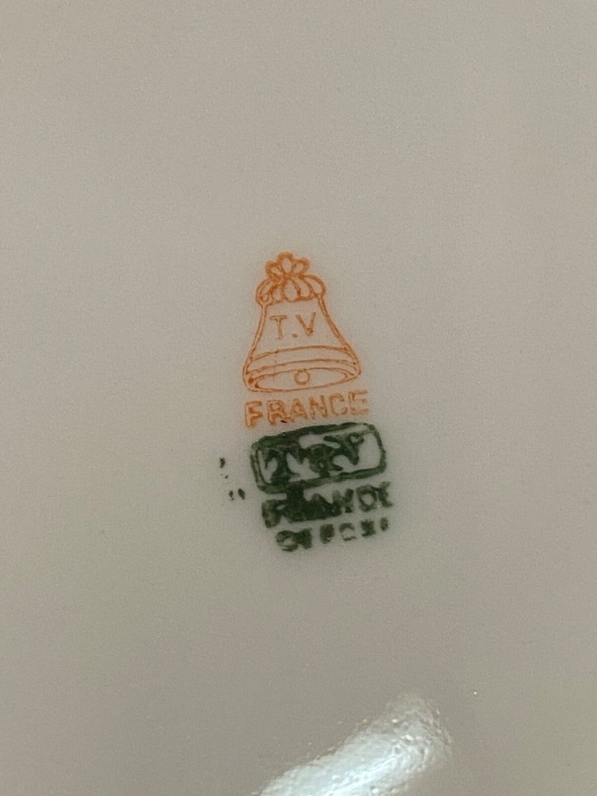 T & V Limoges  France 14" Punch Bowl Floral with green and gold