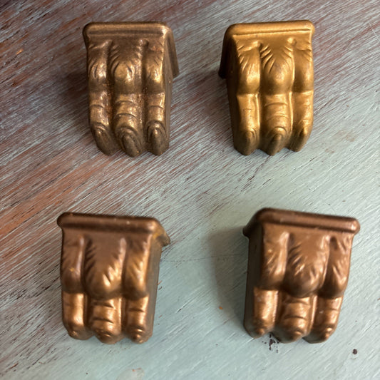LOT OF 4 SMALL ANTIQUE BRASS 3-TOED CLAW FOOT SALVAGE