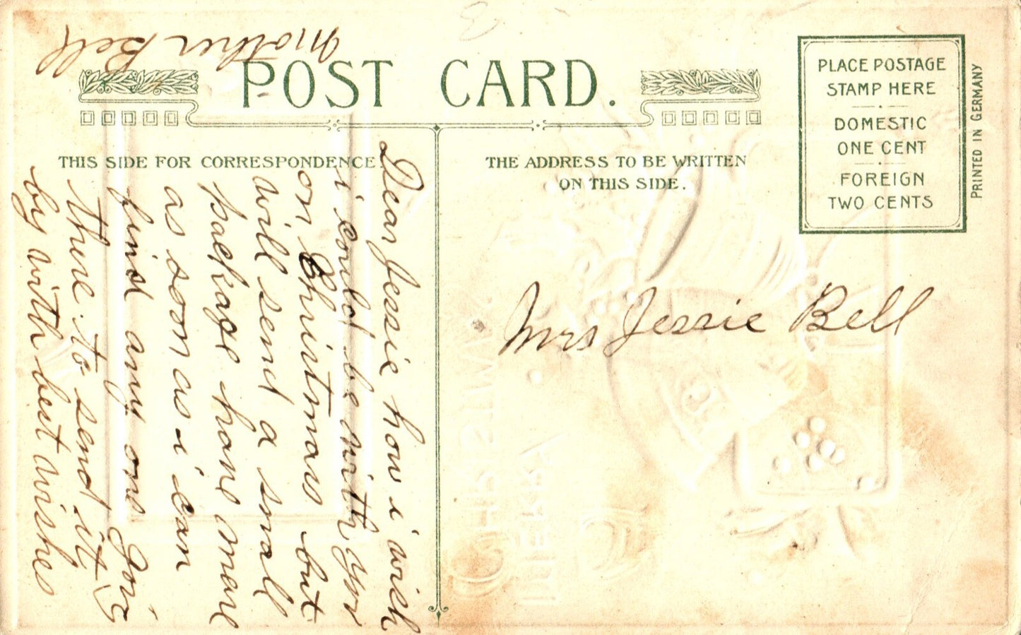 John Winsch A Merry Christmas Bells with Holly Snowy Homestead Vintage Postcard