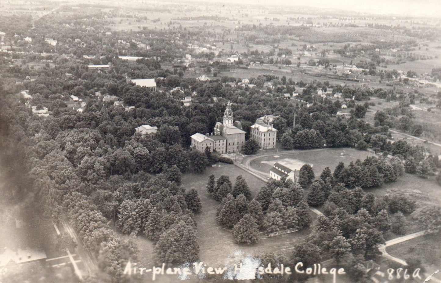 RPPC Real Photo  Airplane View Hillsdale College MI Michigan Postcard  886A