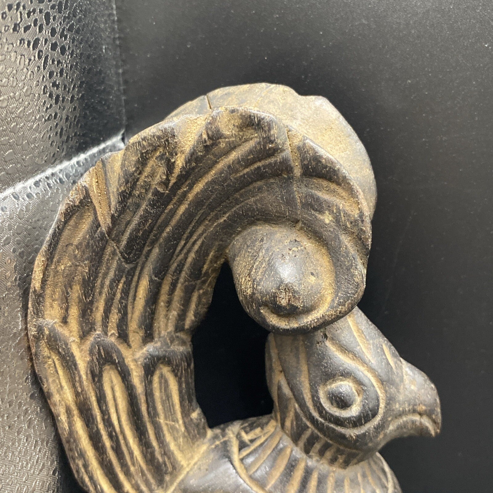 8" Antique Primitive Carved Wood Weaving Loom Pulley  Burmese Burma Bird