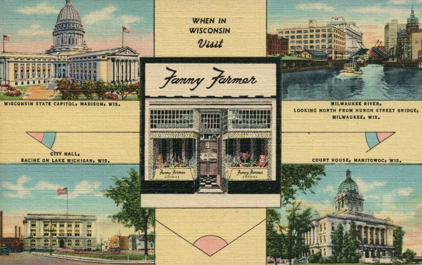 Tourist Spots Capitol Milwaukee River Lake Michigan WIS Wisconsin Postcard