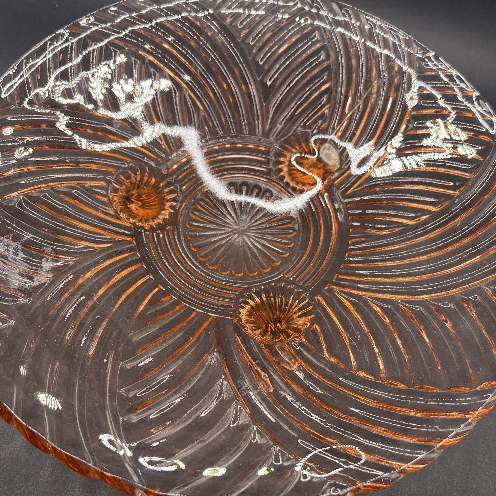 Anchor Hocking Prismatic Pink Depression Glass Footed Dish Swirl 1941 Vintage