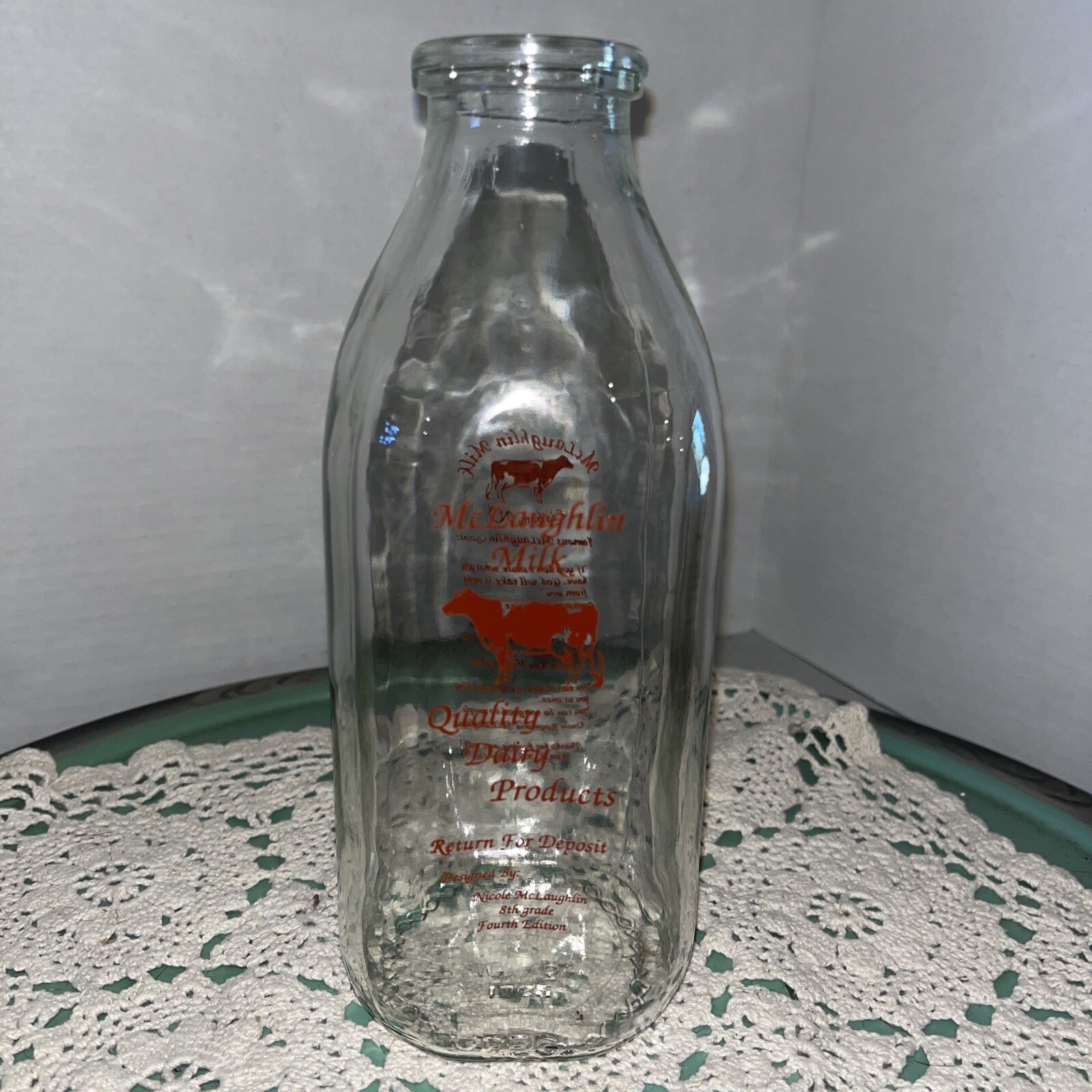 McLaughlin Milk Dairy 4th edition Lisbon NY New York one quart 1 qt milk bottle