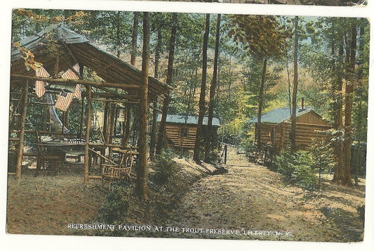 Refreshment Pavilion Trout Preserve Libery New York NY Postcard