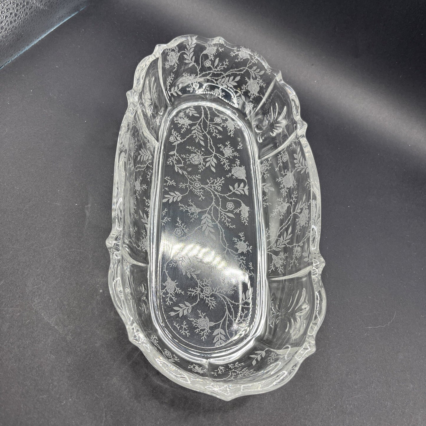 Fostoria Chintz Etched Pickle Dish Tray Baroque 11 in.