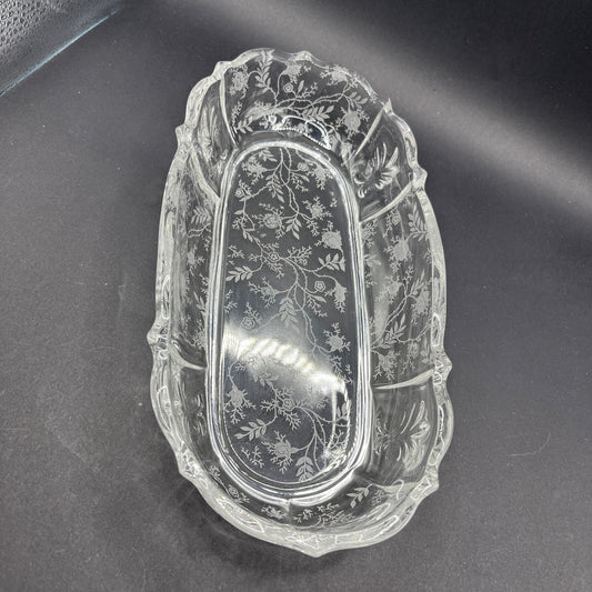 Fostoria Chintz Etched Pickle Dish Tray Baroque 11 in.