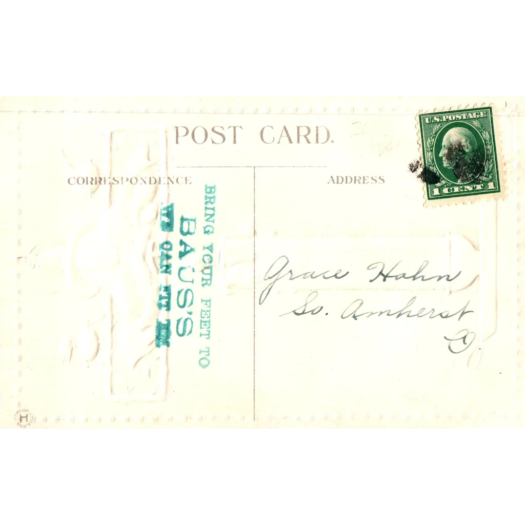 Embossed Candle Stick & Witch Poem Vintage Halloween Postcard