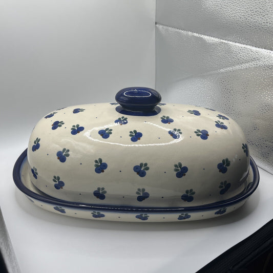 POLISH POTTERY covered Bread BOLESLAWIEC 14.5” X 8.75” Bottom  Lid 13” X  7.5”