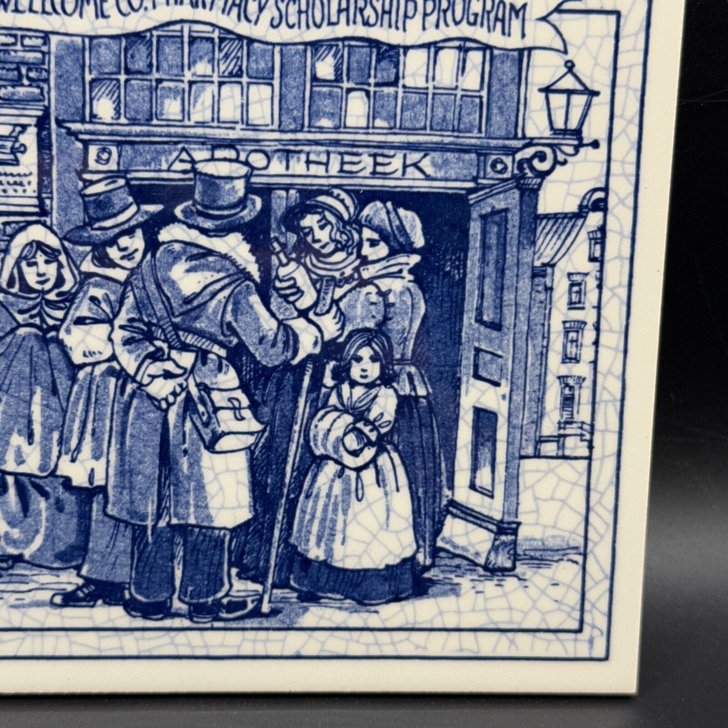 Delft Tile Schoonhaven Holland Vintage Tile Delft Blue White Pharmacy Drug #3