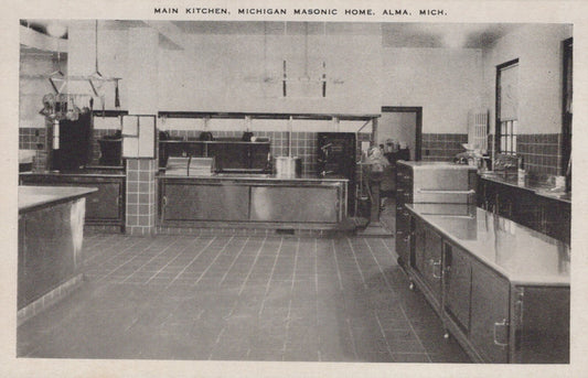 Real Photo Main Kitchen Masonic Home Alma MI Michigan M-1966 Postcard