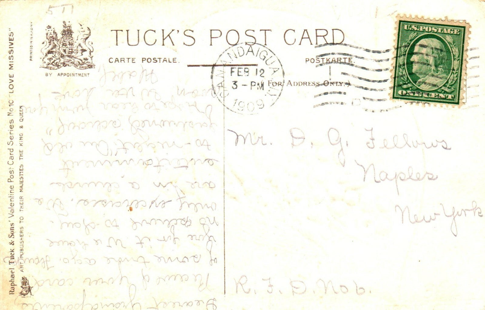 Tuck Series 10 Love Missives 2 Birds Sitting In Flower Basket Valentine Postcard