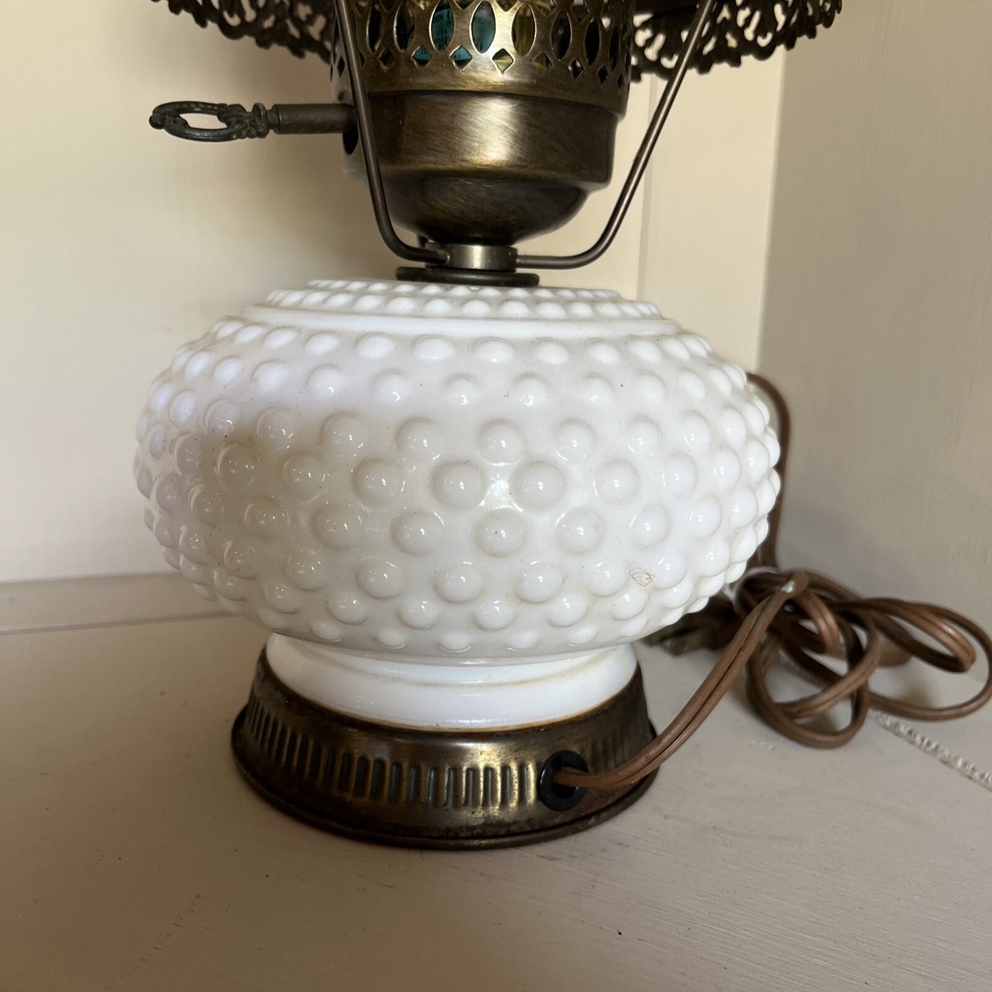 Hobnail Table Lamp Milk Glass Body Globe Parlor Dresser Lamp