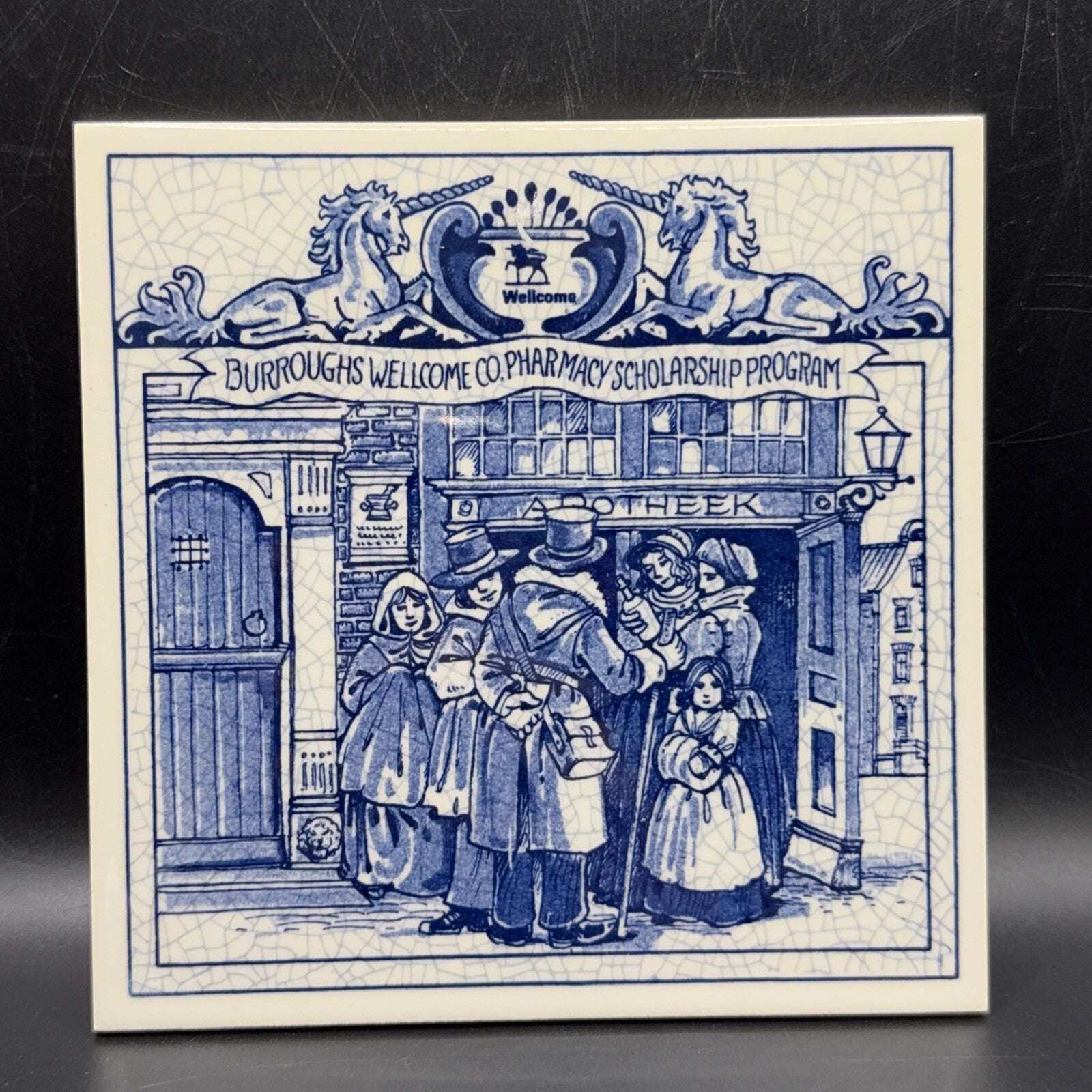 Delft Tile Schoonhaven Holland Vintage Tile Delft Blue White Pharmacy Drug #3