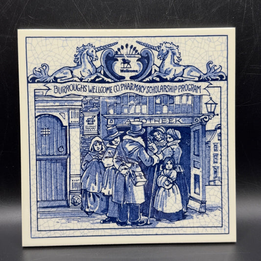 Delft Tile Schoonhaven Holland Vintage Tile Delft Blue White Pharmacy Drug #3