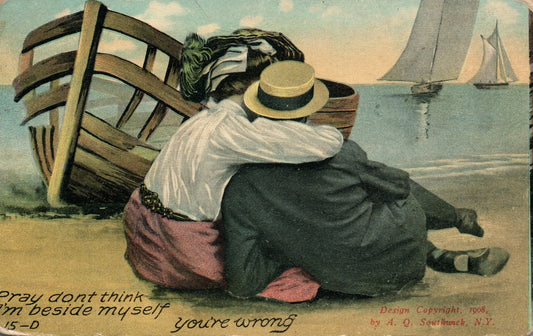 1909 Couple sailboats beach water Romantic Romance Postcard
