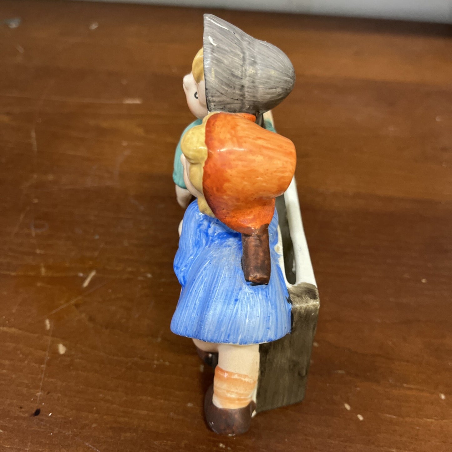 Vintage  Porcelain Wall Pocket  Boy & Girl Ceramic Old Japanese Figurine Kids