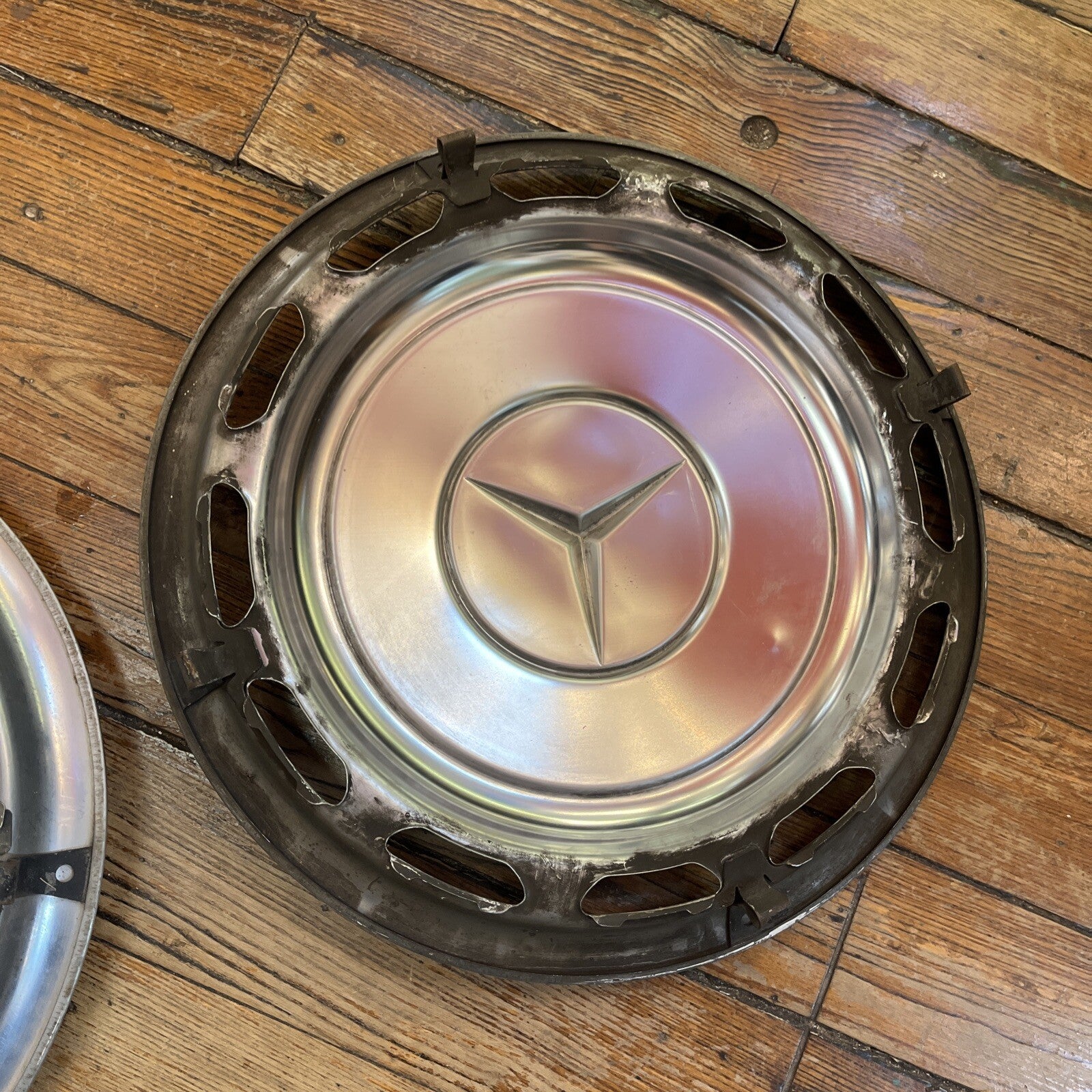 2 Mercedes Benz W108 to W123 Original Vintage Wheel 15" Hub Cap White OEM