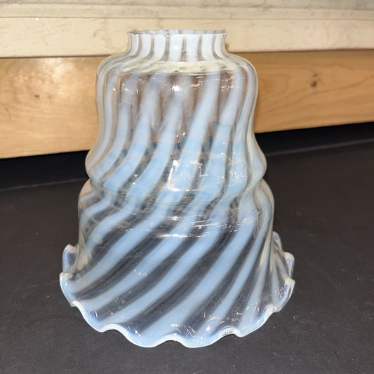 Fenton Handblown Opalescent Swirl Glass Ruffled Edge Lamp Shade White 6"