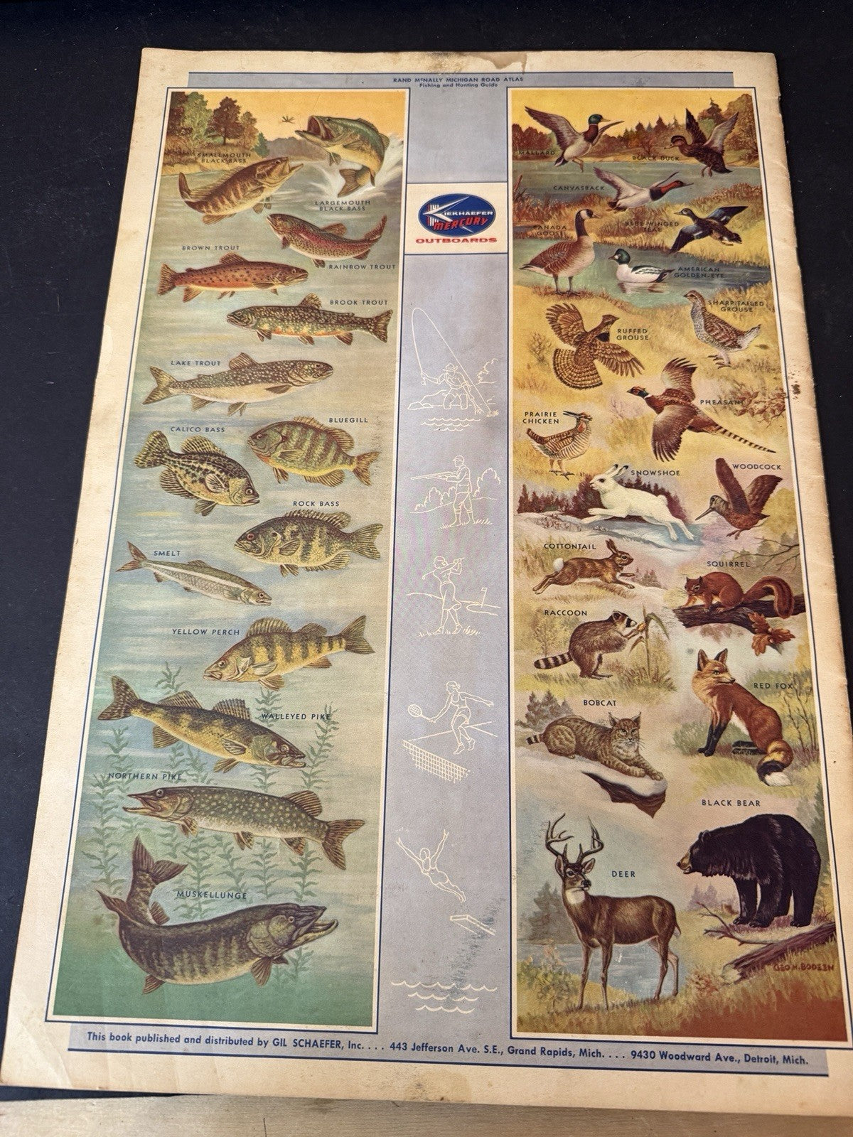 RARE 1958 Rand McNally Fishing Hunting Guide Michigan  Mackinac Bridge issue