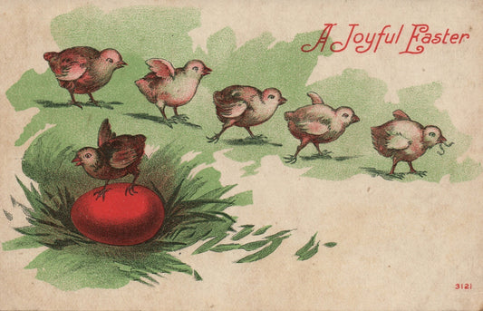 Easter Chick Follow the Leader Red Egg Postcard